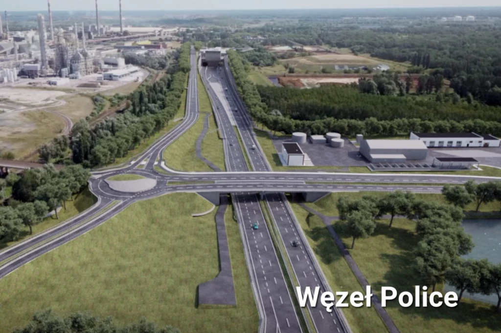 W ramach inwestycji powstaną również dwa nowe węzły drogowe. Nowoczesny węzeł drogowy z rozbudowaną infrastrukturą, licznymi pasami ruchu oraz rondem, otoczony zielenią i sąsiadujący z kompleksami przemysłowymi i zabudowaniami wodnymi.