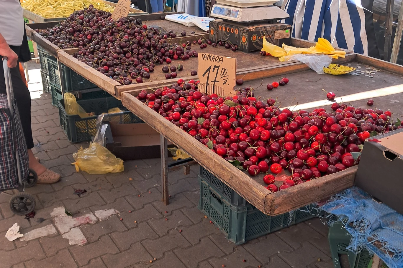 Czereśnie sprzedawano niemal na każdym stoisku. Czereśnie sprzedawano niemal na każdym stoisku.