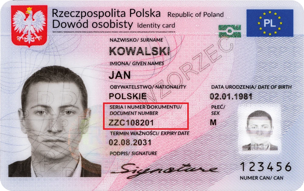 Gdzie jest numer i seria dowodu osobistego na awersie dokumentu?