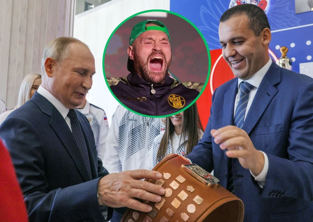 Władimir Putin i Umar Kremlow, w kółku Tyson Fury Władimir Putin i Umar Kremlow, w kółku Tyson Fury