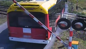 Kierowca autobusu zignorował czerwone światło i utknął na przejeździe
