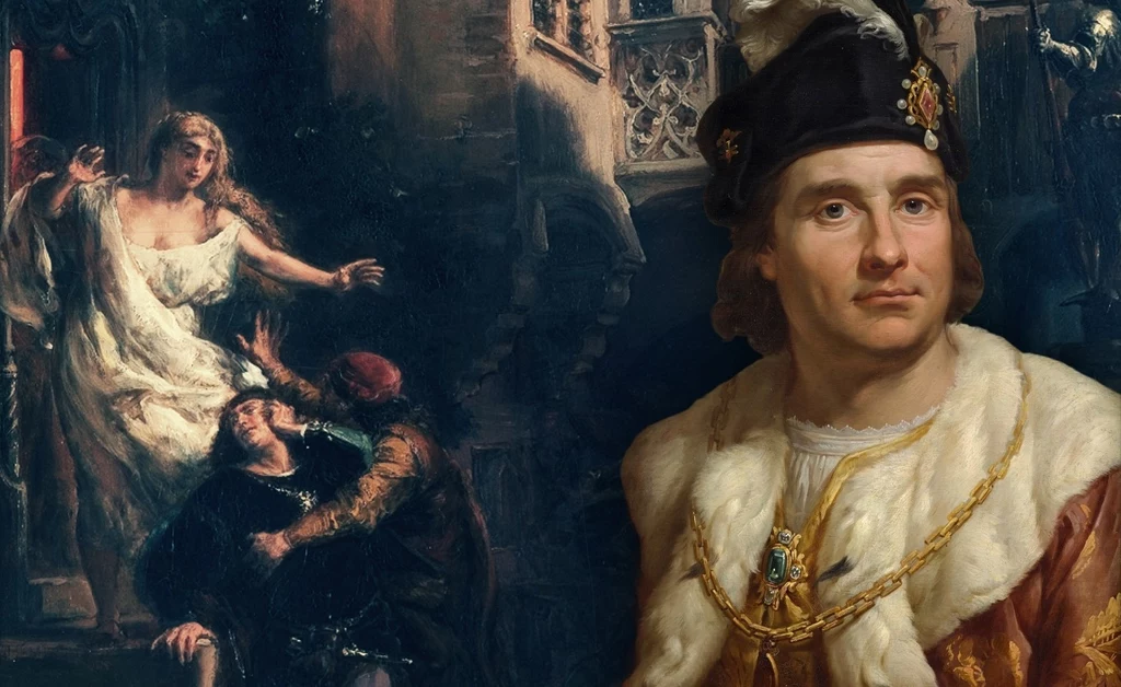 Jan Olbracht na obrazie Marcello Bacciarellego. W tle "Nocne przygody Jana Olbrachta i Kallimacha" pędzla Jana Matejki Jan Olbracht na obrazie Marcello Bacciarellego. W tle "Nocne przygody Jana Olbrachta i Kallimacha" pędzla Jana Matejki