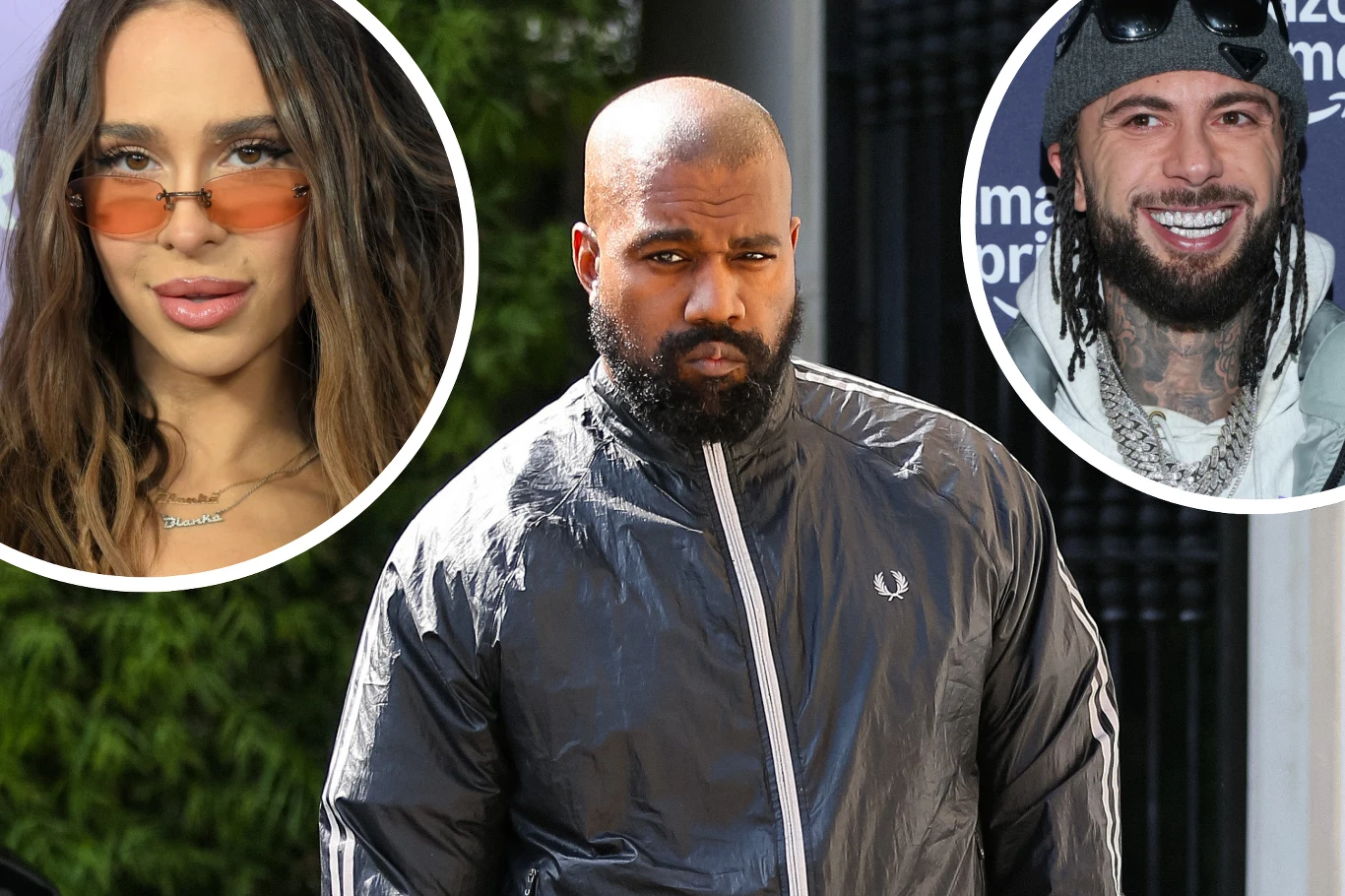 Blanka i Malik Montana mieli wystąpić na festiwalu w Kanye Westem Trzy osoby, centralnie mężczyzna w sportowej kurtce, z poważnym wyrazem twarzy, w tle zielone liście; po prawej i lewej stronie okrągłe wstawki z portretami młodej kobiety w pomarańczowych okularach i uśmiechniętego mężczyzny z tatuażami.