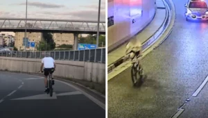 Pościg za rowerzystą w tunelu Blanka. 