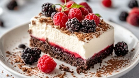Pyszne ciasto czekoladowe z lekkim kremem i malinową nutką 