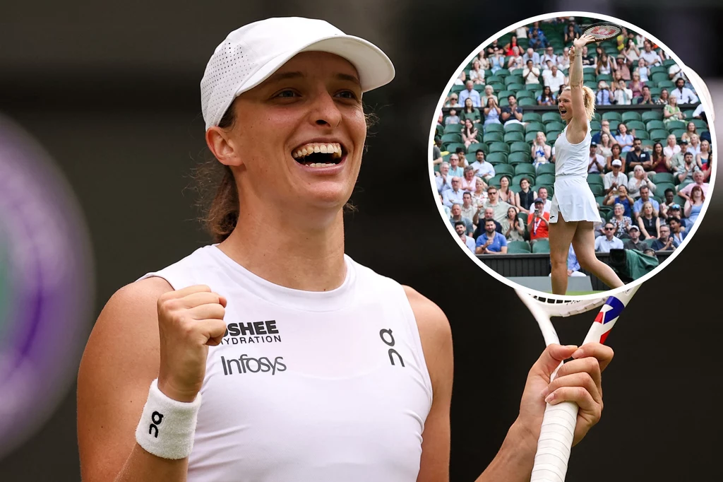 Iga Świątek i Katerina Siniakova radujące się z czwartkowych zwycięstw na Wimbledonie Iga Świątek i Katerina Siniakova radujące się z czwartkowych zwycięstw na Wimbledonie