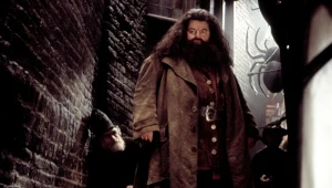 Robbie Coltrane jako Hagrid w filmie "Harry Potter i Komnata Tajemnic"