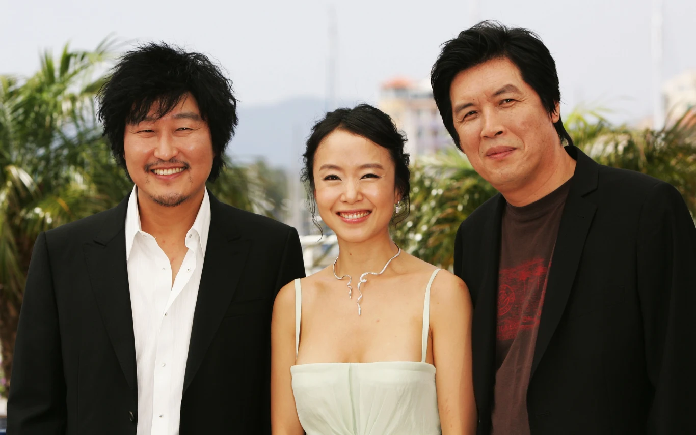 Song Kang-ho, Jeon Do-yeon i Lee Chang-dong na festiwalu w Cannes w 2007 roku