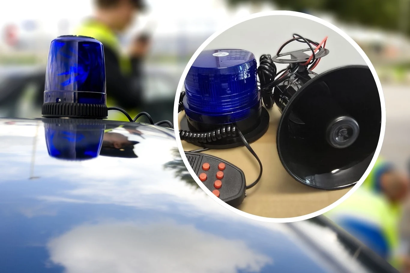 Udawał pojazd uprzywilejowany. Gliwicka policja namierzyła kierowcę Niebieskie światło ostrzegawcze zamontowane na samochodzie służbowym oraz zestaw sygnalizacyjny składający się z syreny i lampy błyskowej, elementy wyposażenia używane przez służby mundurowe.