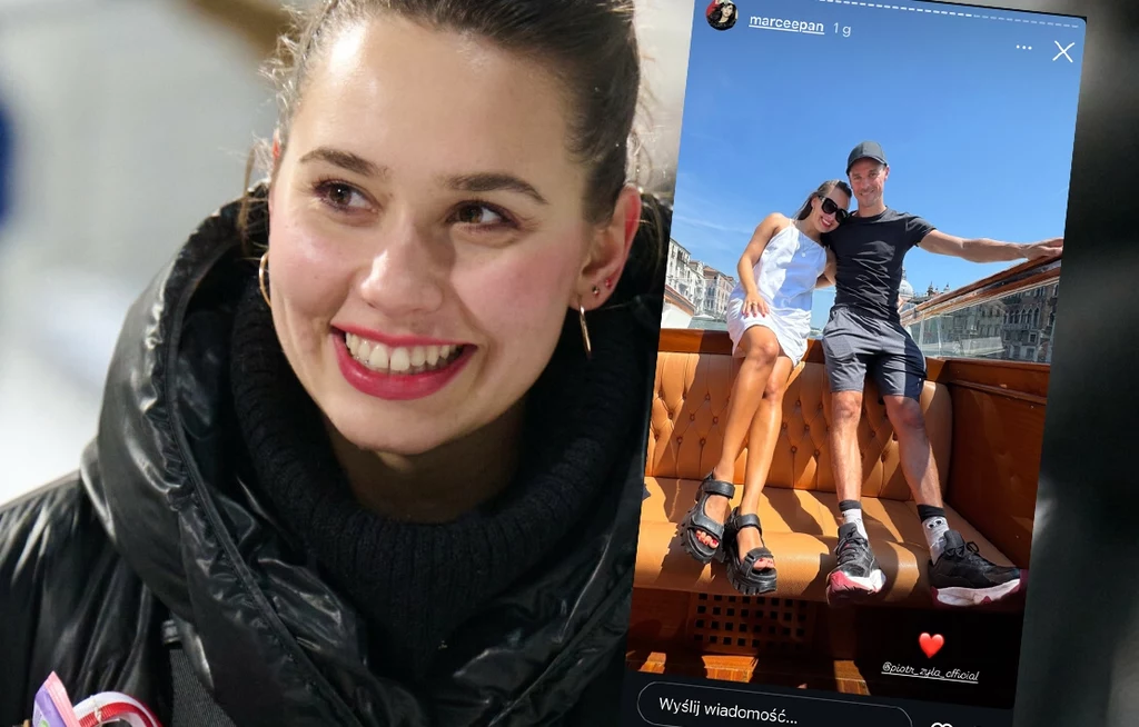 Marcelina Ziętek rozwiała domysły. Wystarczyło jedno zdjęcie z Piotrem Żyłą /https://www.instagram.com/marceepan/ Zbliżenie uśmiechniętej młodej kobiety w czarnej kurtce oraz wstawiona w prawym rogu fotografia pary siedzącej na ławce na łodzi podczas słonecznego dnia, wyraźnie zrelaksowanych i uśmiechniętych.