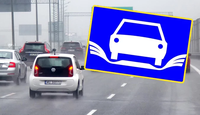 Auto ze skrzydłami na niebieskim tle. Tajemniczy znak drogowy 
