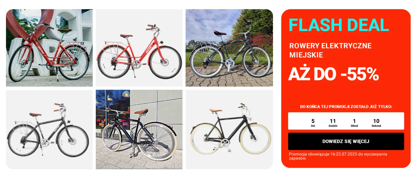 Rowery elektryczne miejskie do -55% na stylowe modele