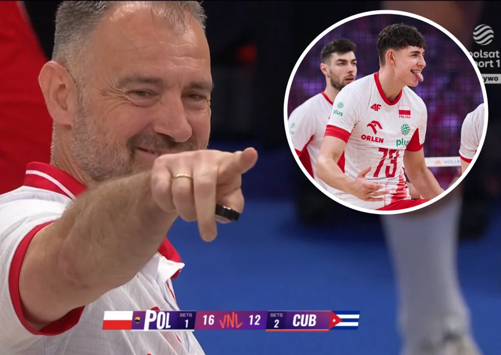 Jakub Nowak sprawił, że Nikola Grbić w trakcie meczu Polska - Kuba aż podskoczył z radości
