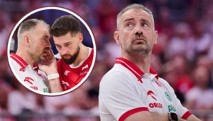 Reprezentacja Polski w siatkówce. Na zdjęciu przyjmujący Bartosz Bednorz i selekcjoner Nikola Grbić