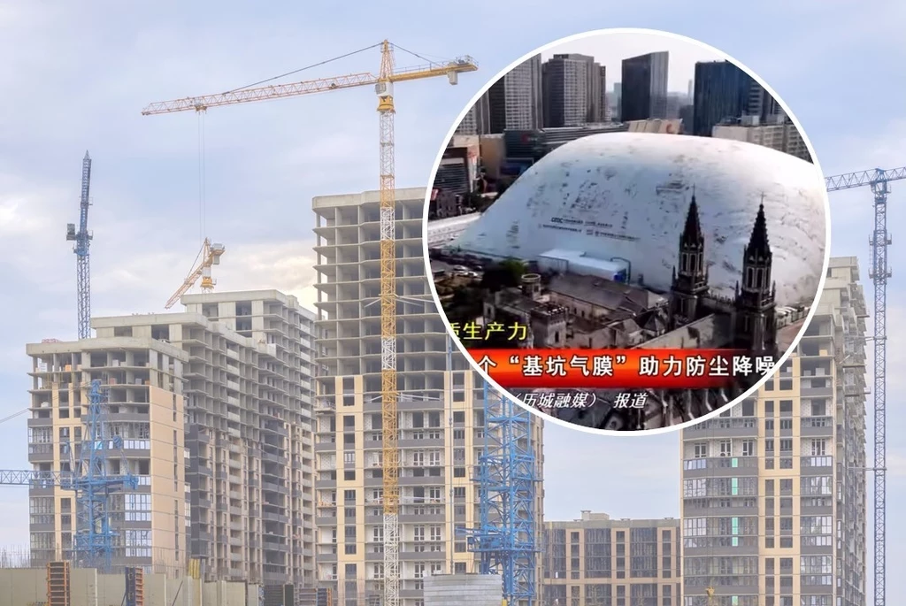 Największa nadmuchiwana kopuła świata chroni plac budowy w Chinach