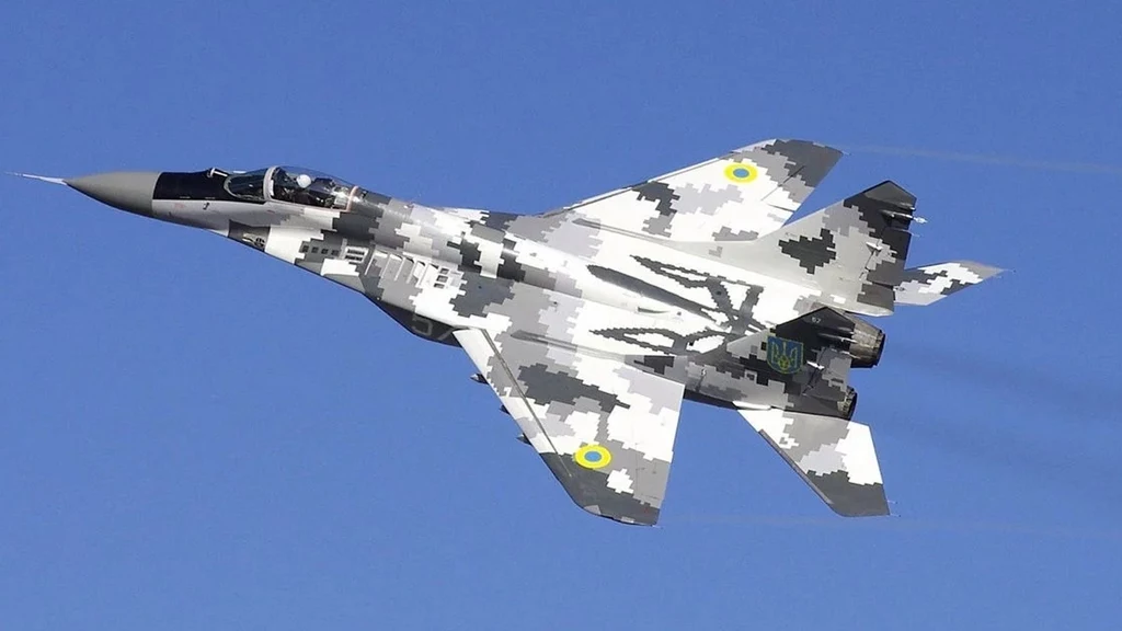 Myśliwiec MiG-29 wykonujący misję dla Sił Powietrznych Ukrainy Myśliwiec MiG-29 wykonujący misję dla Sił Powietrznych Ukrainy