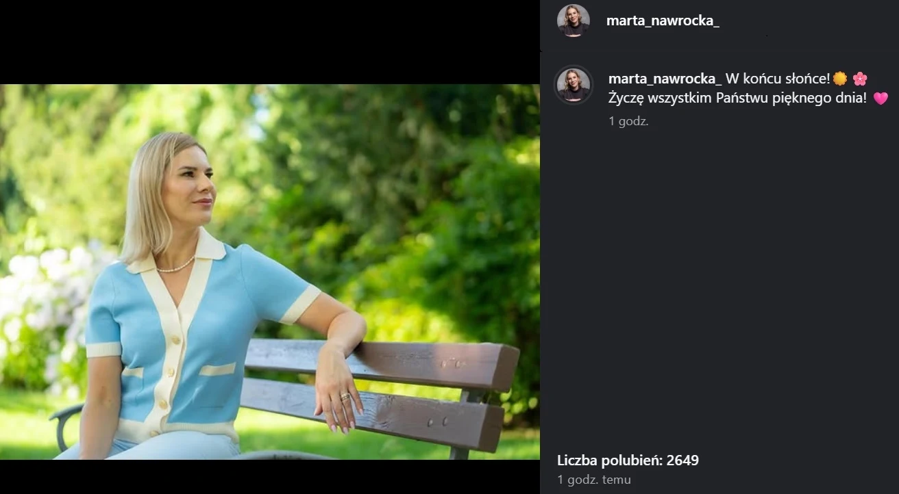 Marta Nawrocka zamieściła nowy wpis na Instagramie i znów zachwyciła. /Screen: instagram.com/marta_nawrocka_/