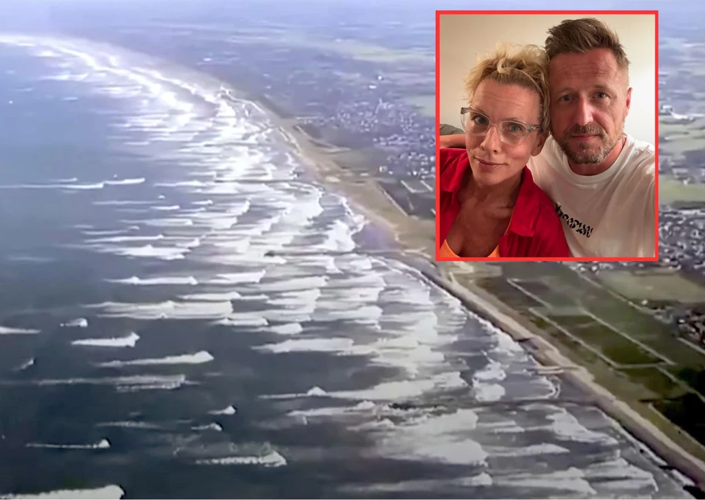 Fala tsunami w japońskim mieście Tateyama. W ramce Anita Werner i Michał Kołodziejczyk