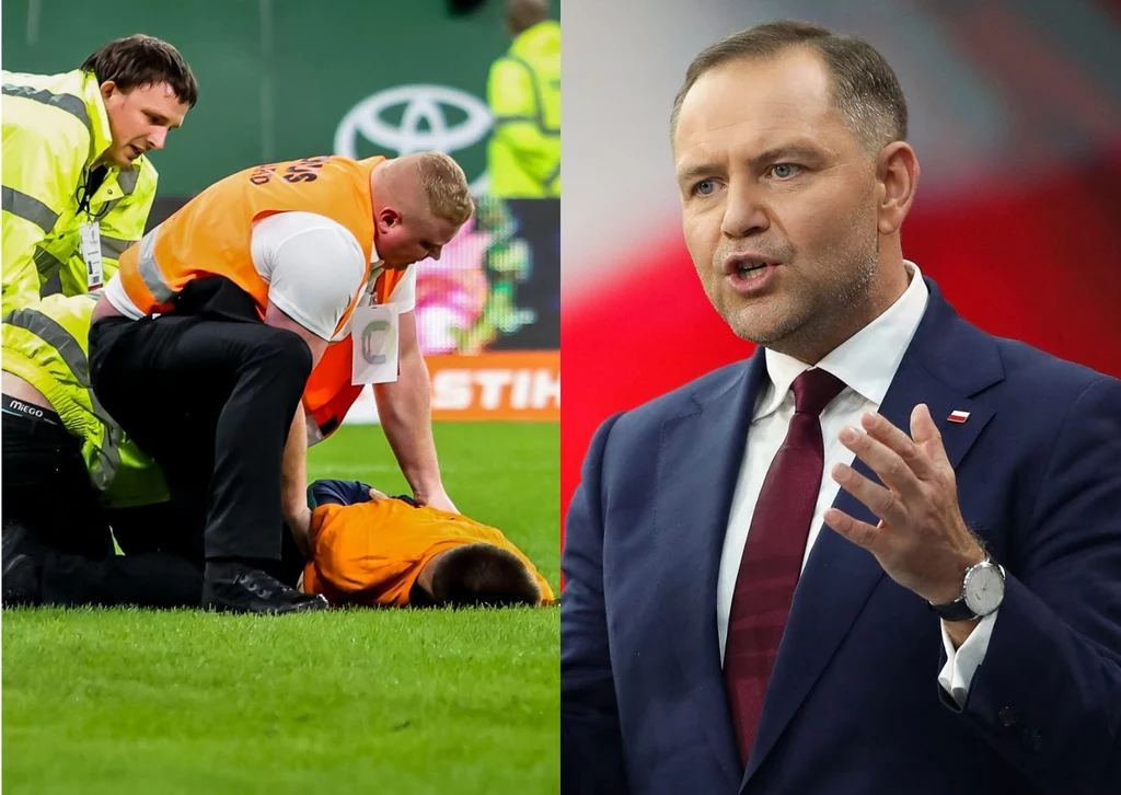 Zatrzymanie aktywisty podczas meczu Lechia - Lech. Na zdjęciu obok Karol Nawrocki Zatrzymanie aktywisty podczas meczu Lechia - Lech. Na zdjęciu obok Karol Nawrocki
