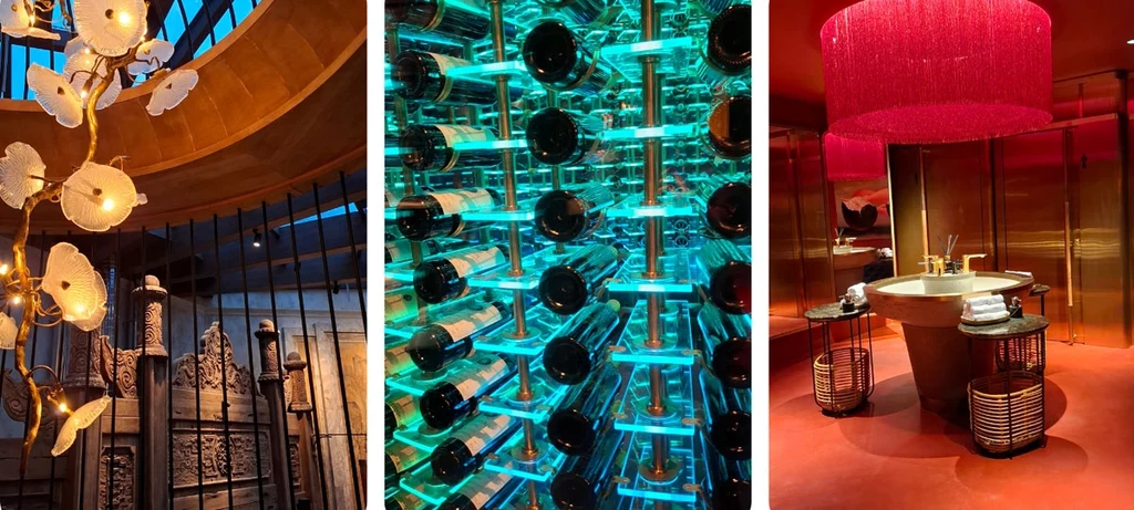 W HeJi Zachód spotyka się z Dalekim Wschodem Eklektyczne wnętrza restauracji z designerskim oświetleniem, nowoczesną winoteką oraz elegancką toaletą z dominacją złota i akcentem czerwonego żyrandola.