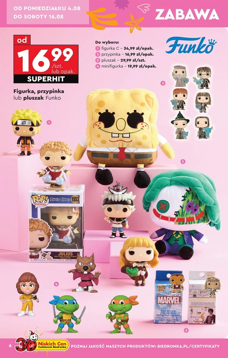 Figurki Funko POP, pluszaki i przypinki w promocji w Biedronce