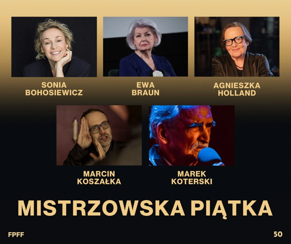 Grafika promująca sekcję Mistrzowska Piątka na 50. FPFF w Gdyni Grafika promująca sekcję Mistrzowska Piątka na 50. FPFF w Gdyni