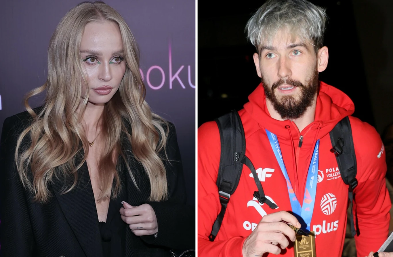 Sylwia Gaczorek, Tomasz Fornal Po lewej stronie młoda kobieta z długimi blond włosami w eleganckiej czarnej marynarce, po prawej stronie mężczyzna z szaro-czarnymi włosami i brodą, ubrany w czerwony dres reprezentacji Polski, zawieszony na szyi medal oraz niebieska szarfa.