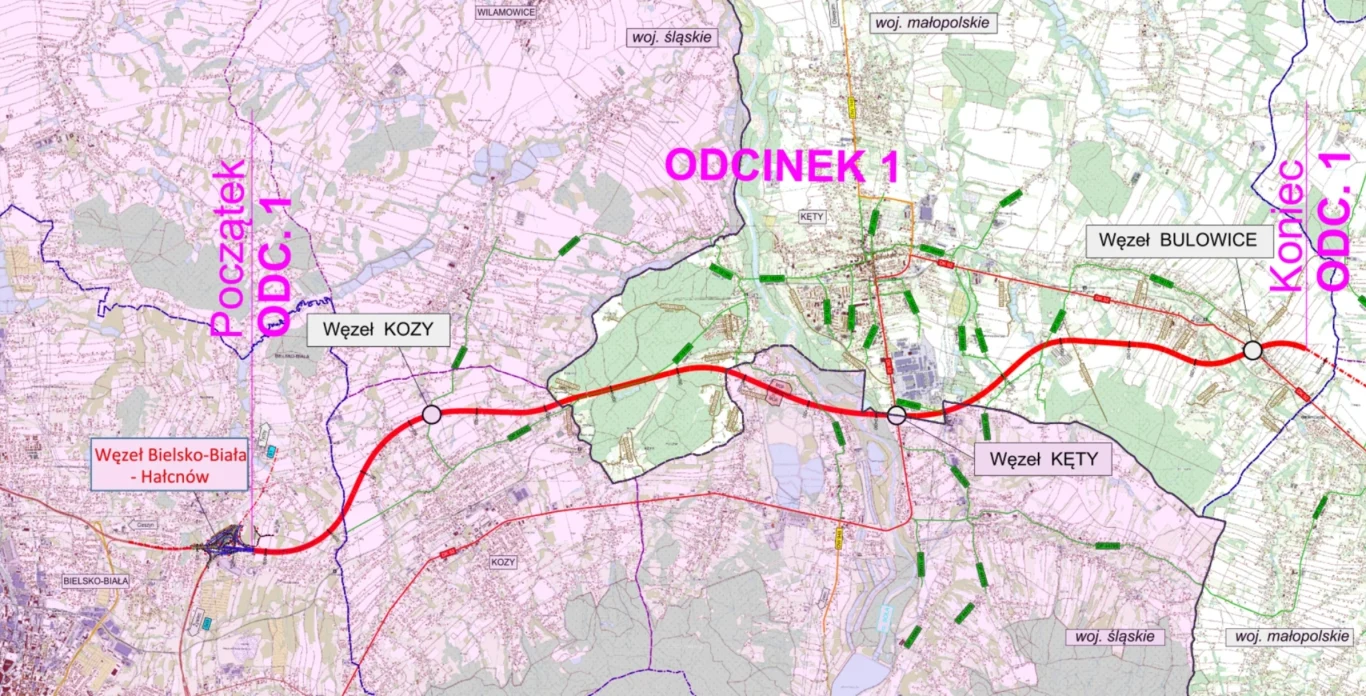 Docelowy przebieg drogi Beskidzkiej Drogi Integracyjnej