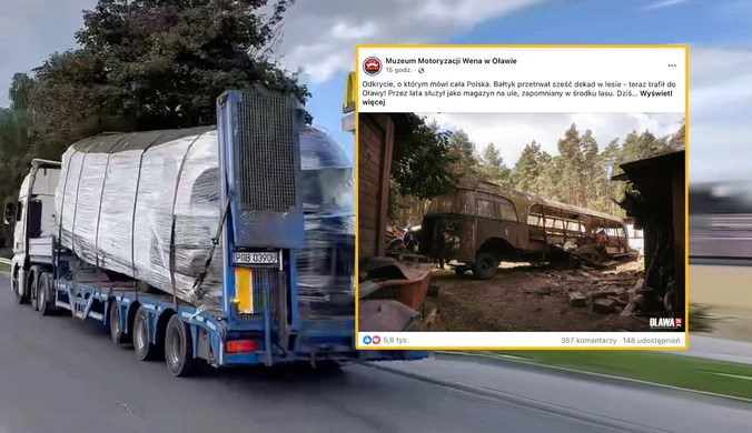 Odnaleziony w lesie Bałtyk trafił do Muzeum Motoryzacji WENA w Oławie