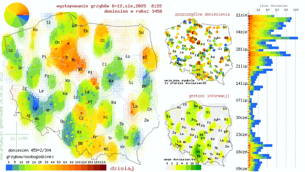 Przykładowa mapa grzybów, czyli "radar grzybowy" /screenshot z grzyby.pl