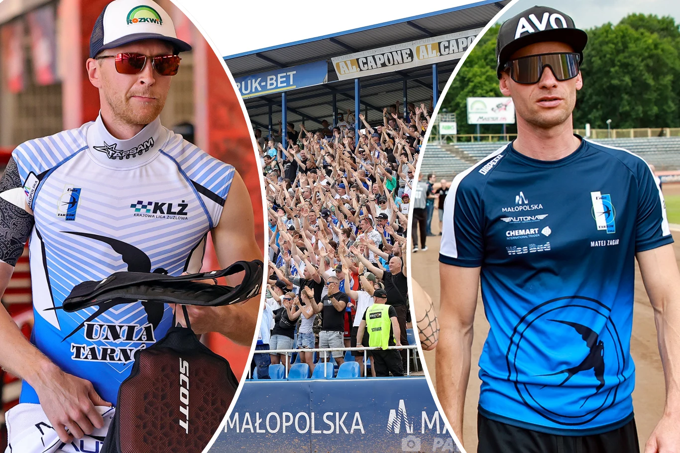 Timo Lahti dogadał się z Unią Tarnów. Gorzej jest z Matejem Zagarem Kolarz oraz sportowiec w sportowych koszulkach klubu Unia Tarnów, pośrodku tłum kibiców dopingujących na stadionie, widoczne trybuny pełne ludzi.