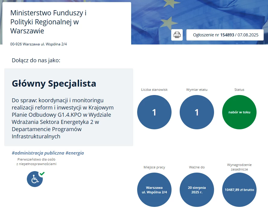 W ministerstwie szukają specjalisty od KPO, screen nabory.kprm.gov.pl W ministerstwie szukają specjalisty od KPO, screen nabory.kprm.gov.pl