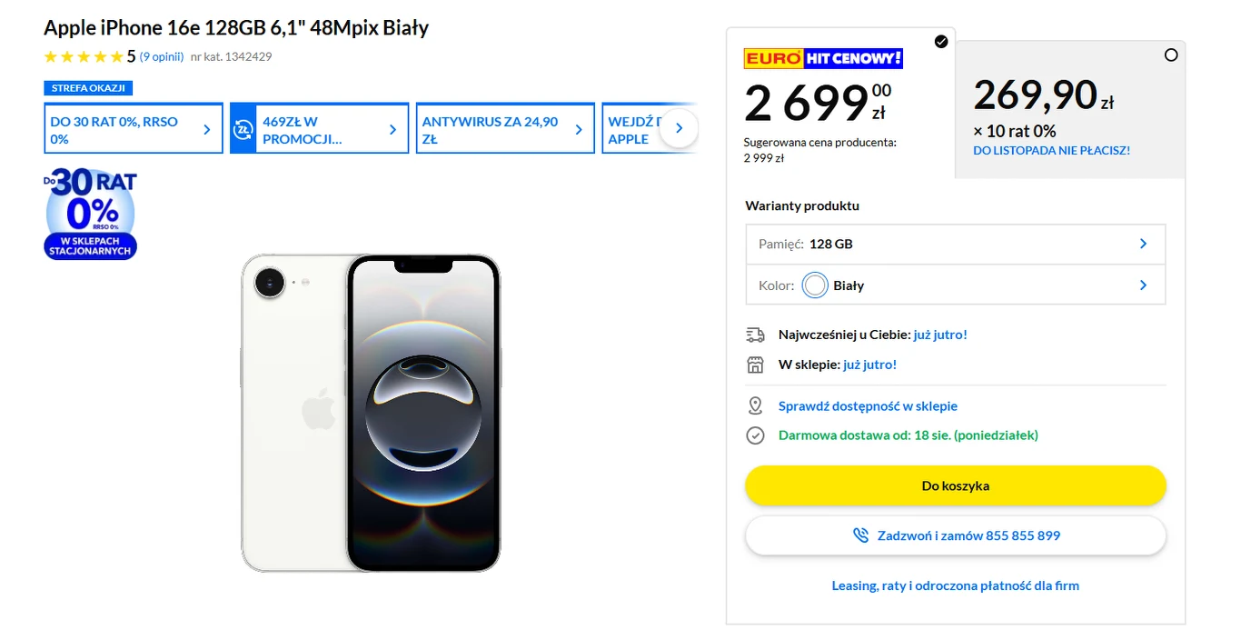 RTV Euro AGD – iPhone 16e z pamięcią 128 GB