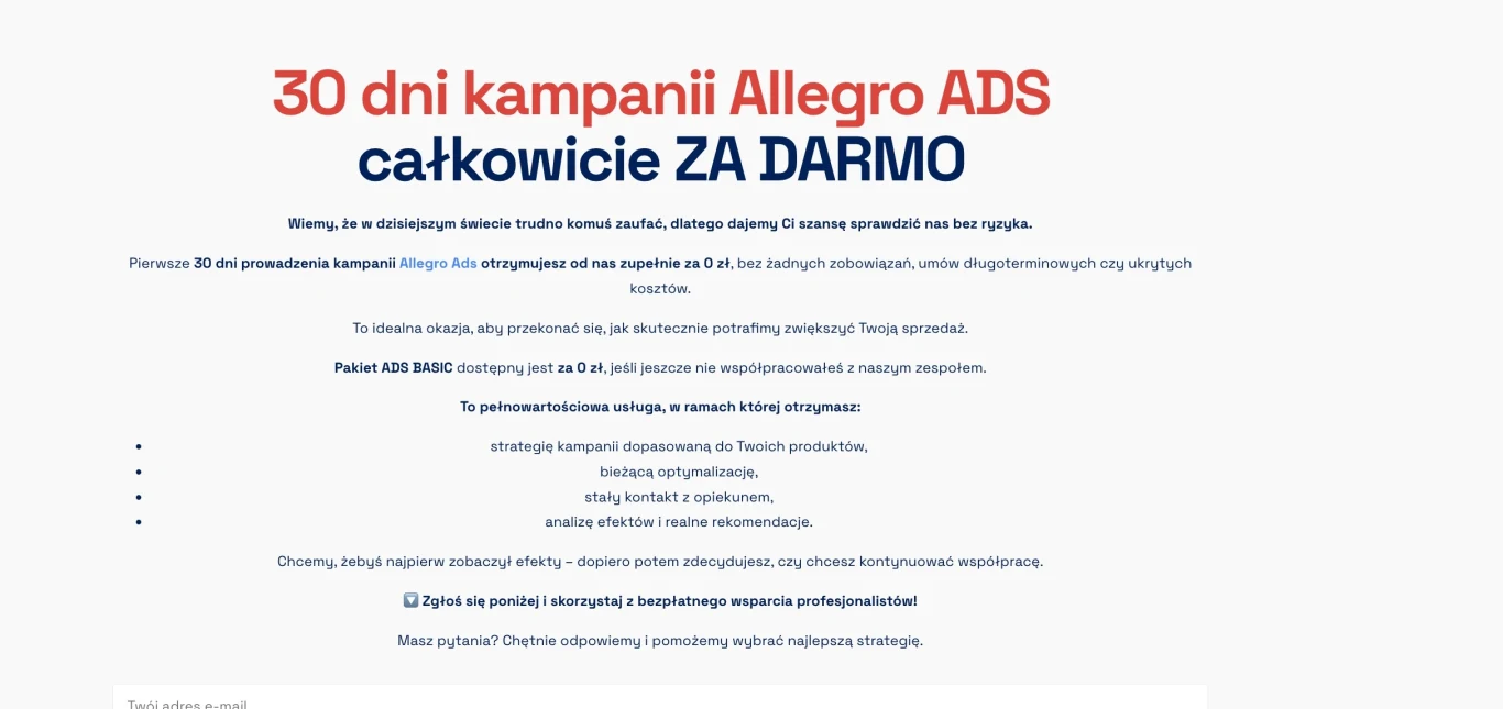 QSell oferuje 30 dni darmowego prowadzenia kampanii Allegro Ads bez żadnych zobowiązań