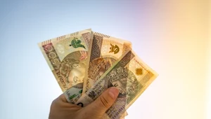 ZUS do 22 sierpnia wyśle 1600 zł. Oni dostaną wyrównanie 800 plus. Na zdjęciu 800 zł trzymane w dłoniach na tle nieba.