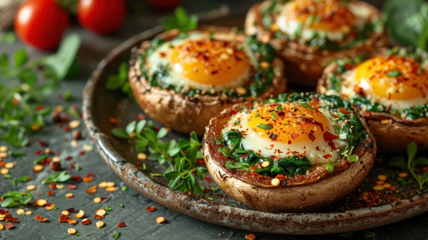 Faszerowane pieczarki z jajkiem sadzonym 