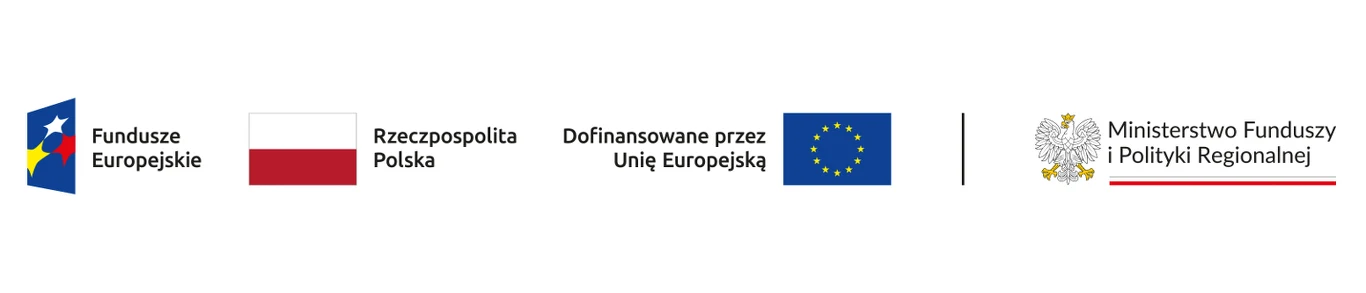 Logotyp Logotypy Funduszy Europejskich, flagi Polski i Unii Europejskiej oraz logotyp Ministerstwa Funduszy i Polityki Regionalnej, obok tekstowe opisy związane z finansowaniem projektów przez Unię Europejską.