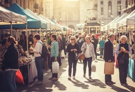 Ludzie robiący zakupy na targu w niedzielę