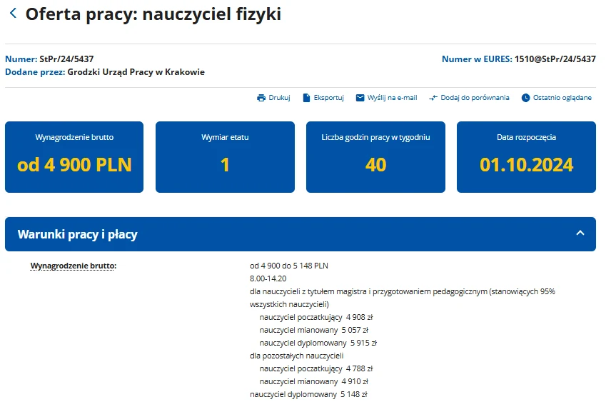 Jedna z wielu ofert pracy dla nauczyciela dostępna w CBOP.