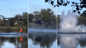 Katastrofa śmigłowca gaśniczego na jeziorze Rosporden w północno-zachodniej Francji. Na szczęście nikomu nic się nie stało