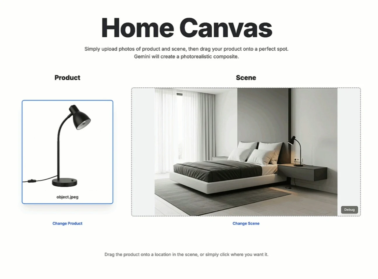 Nowocześnie urządzona sypialnia z dużym łóżkiem, szafką nocną i czarną lampką stojącą na szafce, jasne zasłony i minimalistyczny wystrój wnętrza.