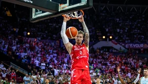 Aleksander Balcerwoski w meczu Polska - Słowenia na Eurobaskecie 2025