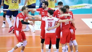 Siatkarze reprezentacji Polski podczas meczu z Brazylią