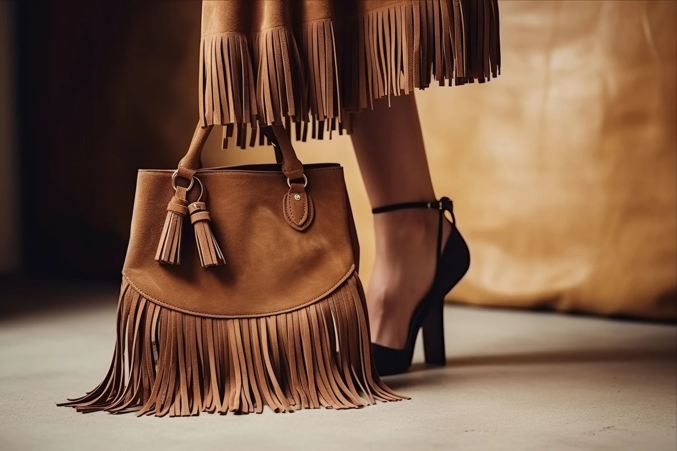 Zamszowa torebka z frędzlami to prawdziwy hit 