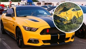 Ford Mustang dachował i stanął w ogniu. W środku nietrzeźwy 35-latek