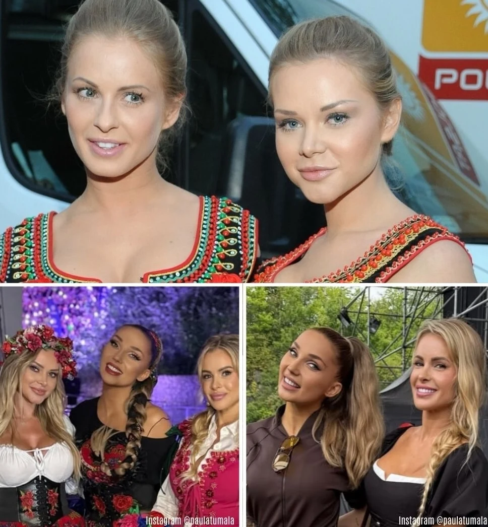 "Słowianki" spotkały się z Cleo po latach Kilka kobiet pozujących do zdjęć, ubrane w tradycyjne stroje ludowe oraz codzienne ubrania, niektóre z nich mają wianek z kwiatów na głowie, scena odbywa się w plenerze i na tle samochodu.