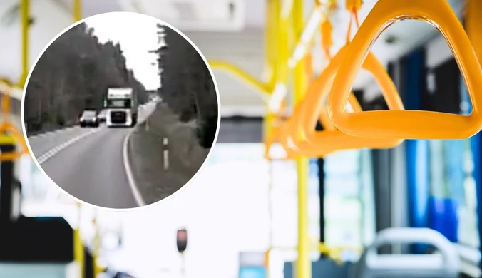 O włos od tragedii na DK11. TIR wyprzedzał wprost na autobus z ludźmi