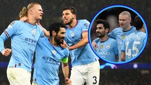 Erling Haaland, Ilkay Gundogan i Ruben Dias w barwach Manchesteru City 