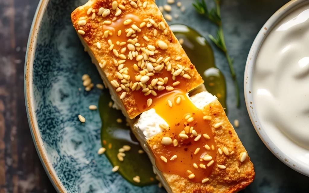 Kulinarna uczta - smażona feta z miodem i sezamem 