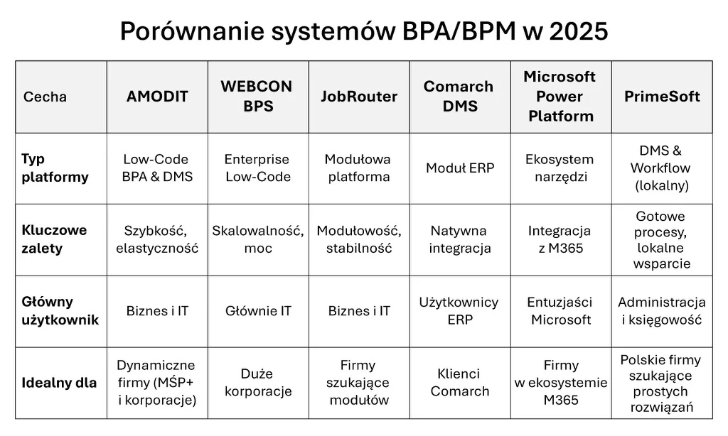 Porównanie systemów BPA/BPM w 2025